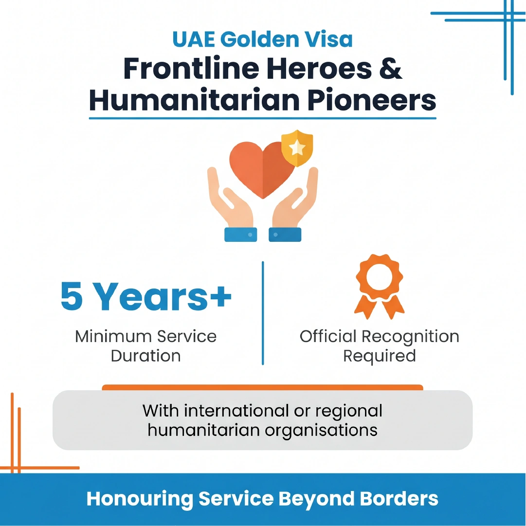 UAE Golden Visa for frontline heroes and humanitarian pioneers requiring 5 years minimum service